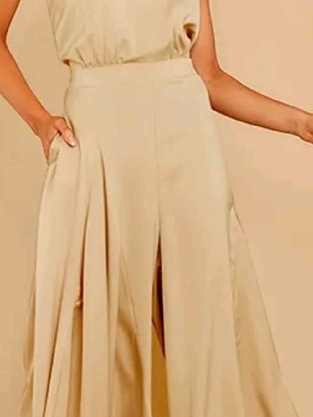 High-Waist Cream A-Line Flow Skirt